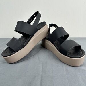 Crocs Brooklyn Low Wedge Platform Sandals Womens Size 6 Black 206453